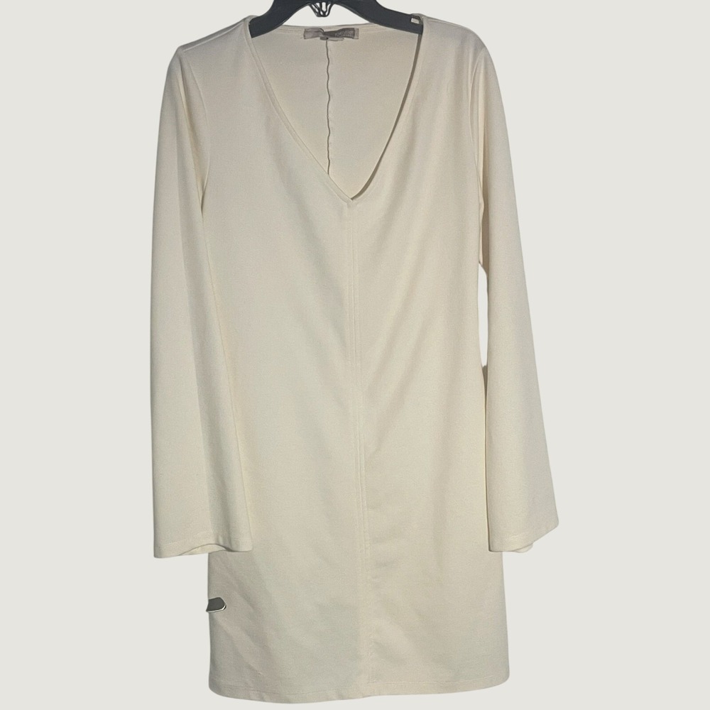 Forever 21 Cream V Neck Long Sleeve Shift Mini Dress Women's Small